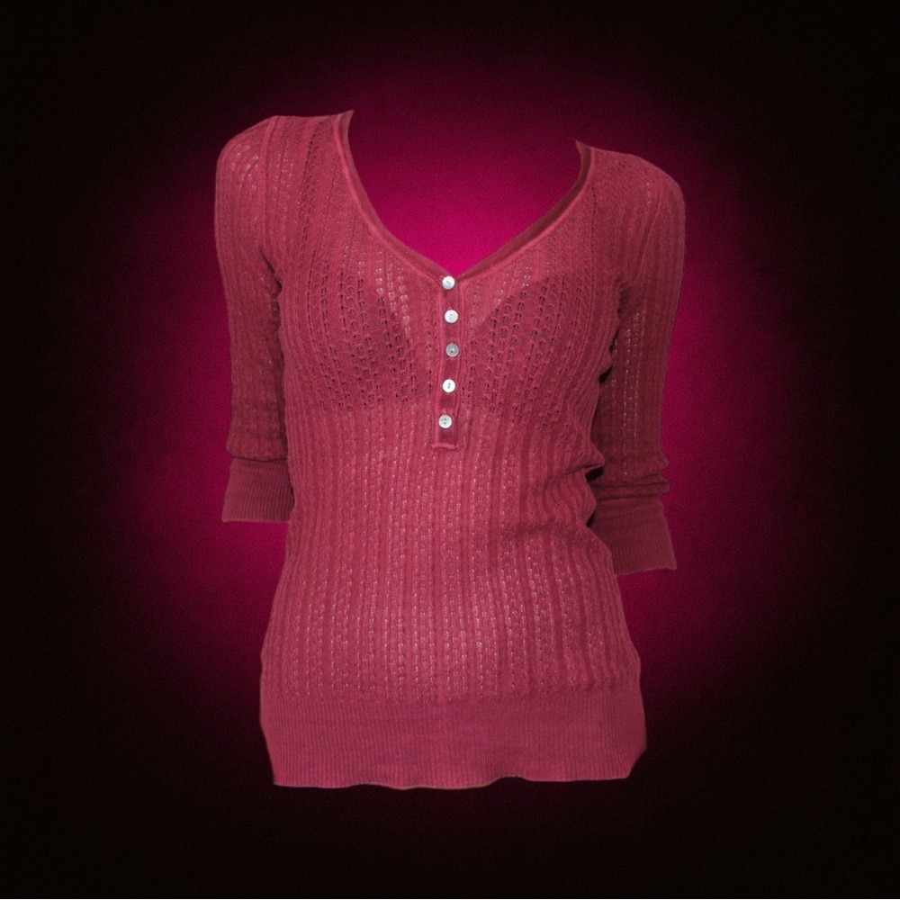 Vintage Y2k mauve pink knit quarter sleeve Henley blouse